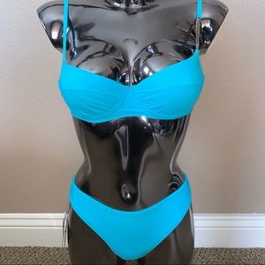 New! 90s Vintage Blue Sparkle Underwire Bikini set